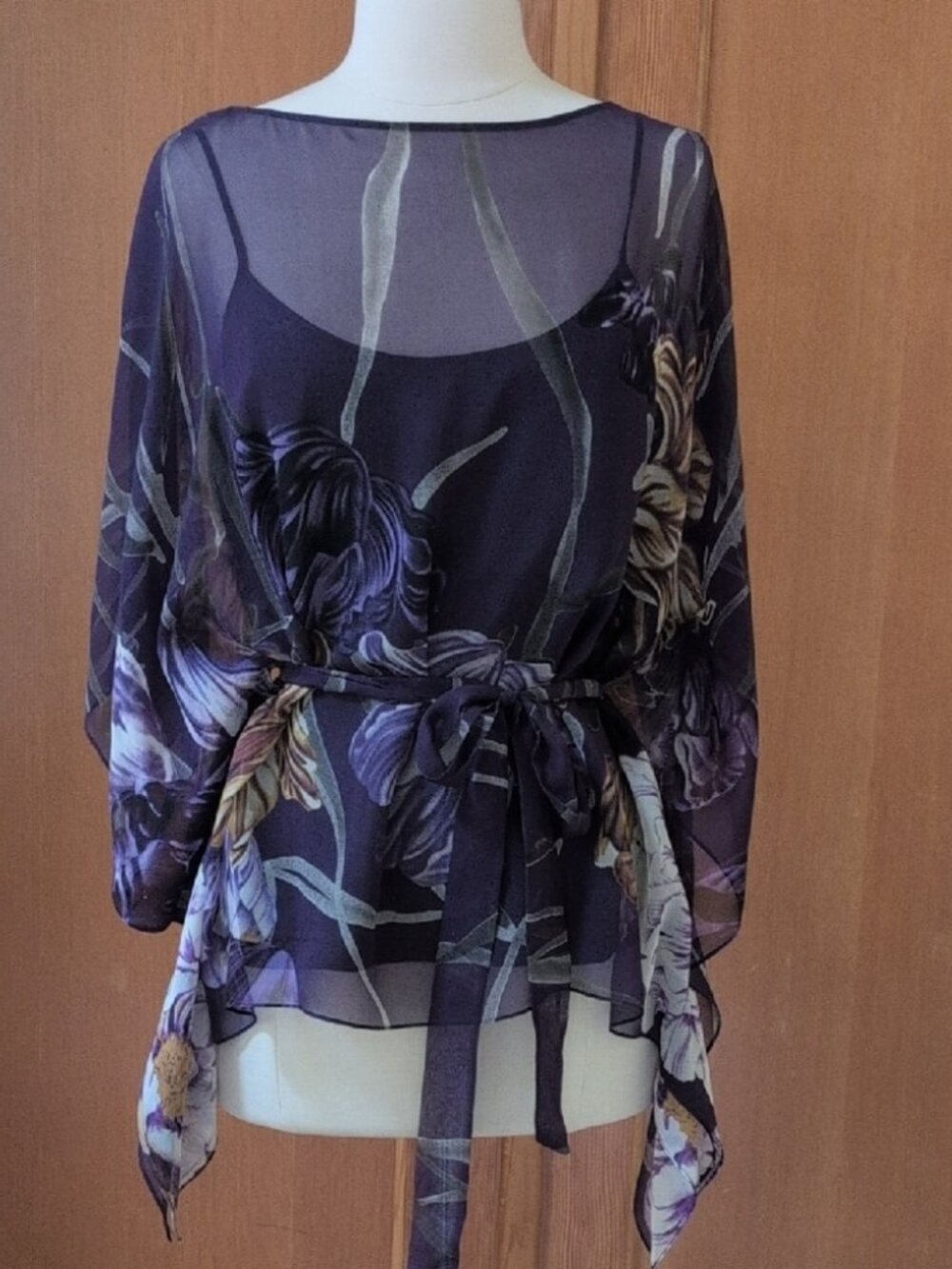 Elie Tahari Sheer Purple Floral Feminine Blouse